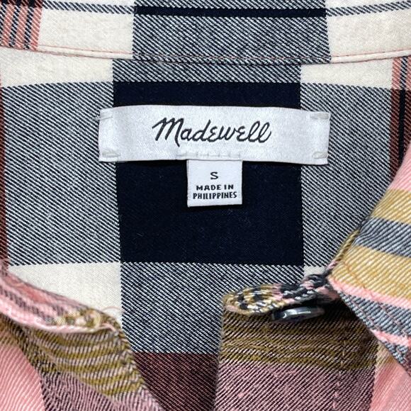 MADEWELL Shirt Women S Flannel Classic Ex-Boyfriend Seconda Plaid Button Up Pink - Picture 4 of 14
